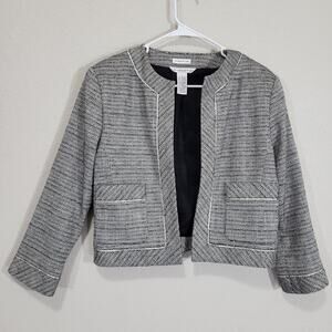 Preston & York Tweed Crop Blazer Women 8 Open Front Office Black White Lined